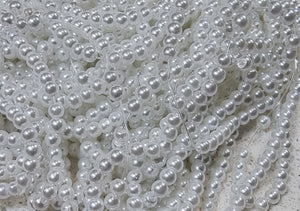 3-4MM GLASS ROUND PEARLS - PER STRAND PEARLISED WHITE