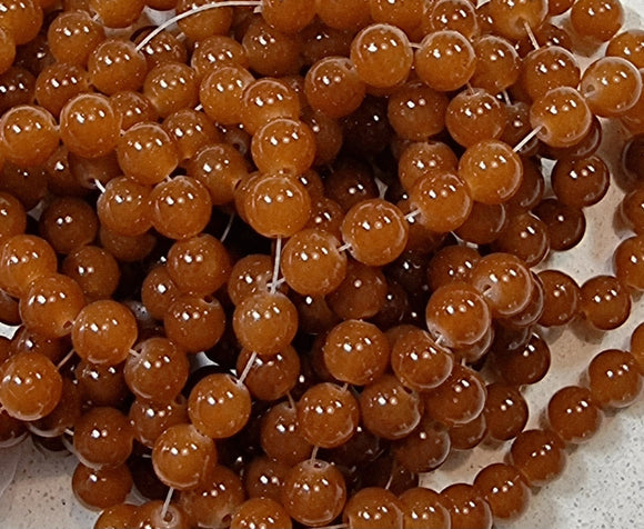 10MM GLASS IMITATION JADE BEADS - SADDLE BROWN