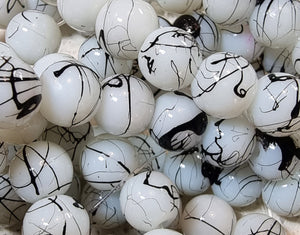 8MM GLASS BEADS - WHITE/BLACK FLECK