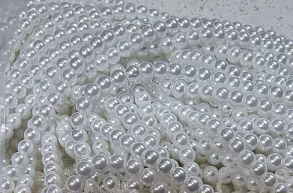 3-3.5MM GLASS ROUND PEARLS - PER STRAND PEARLISED WHITE