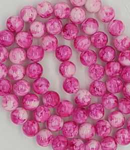 12MM GLASS BEADS - 20 PER PACKET - FUCHSIA MOTTLE