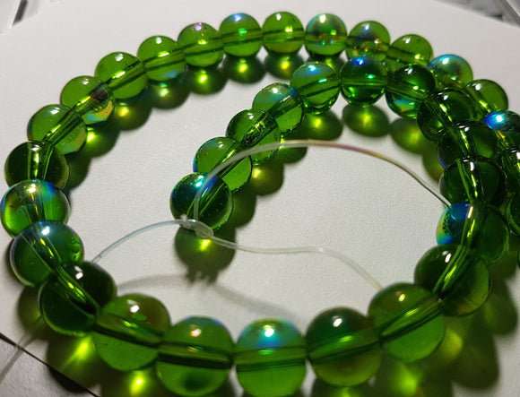 8MM GLASS BEADS - TRANSPARENT - MEDIUM GREEN AB