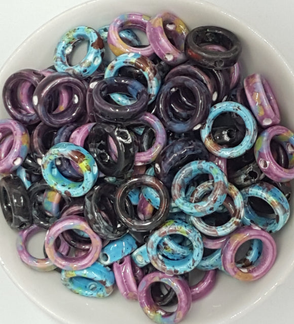 15MMX5MM PORCELAIN BEAD FRAMES  - H/MADE - MULTI COLOURS