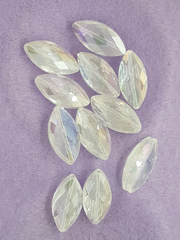 HORSE EYE - 25 X 12MM FACETED CRYSTAL GLASS - E. PLATED CLEAR AB