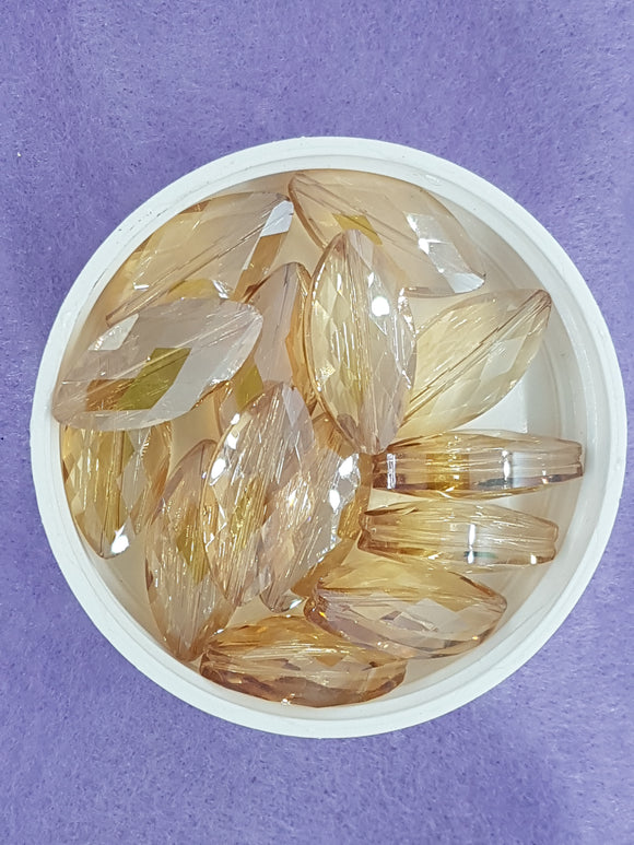 HORSE EYE - 25 X 12MM FACETED CRYSTAL GLASS - E. PLATED AMBER