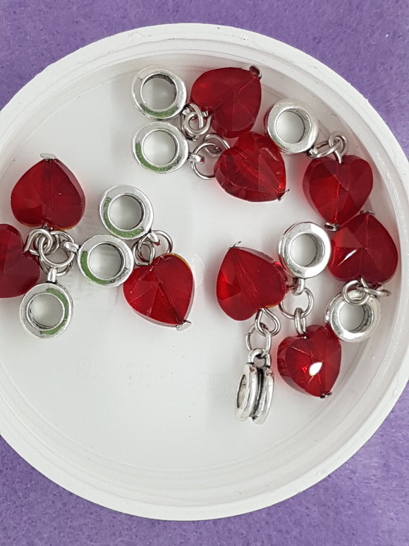HEARTS - 10MM FACETED GLASS PENDANT WITH BAIL- RED