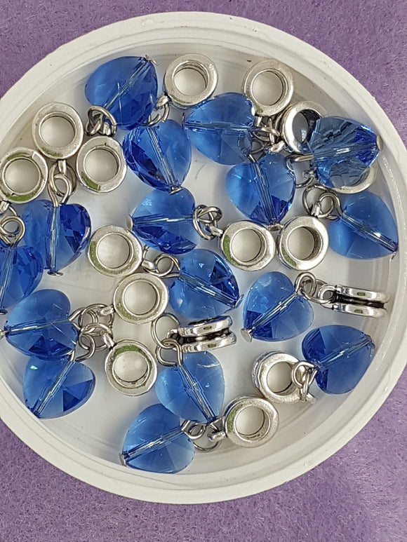 HEARTS - 10MM FACETED GLASS PENDANT WITH BAIL- MID. BLUE