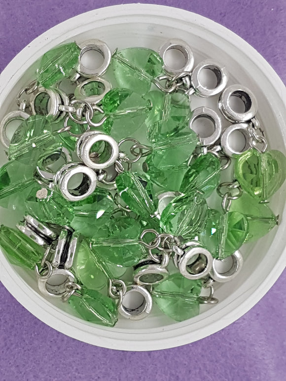 HEARTS - 10MM FACETED GLASS PENDANT WITH BAIL- GREEN