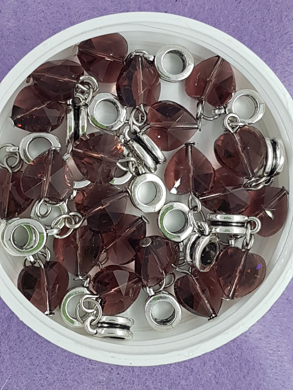 HEARTS - 10MM FACETED GLASS PENDANT WITH BAIL- AMETHYST