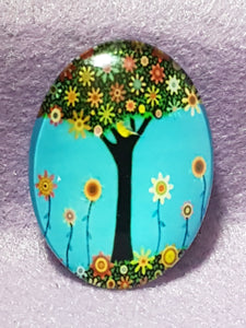 CABOCHON - 40 X 30MM GLASS OVAL - TREES