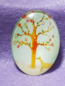 CABOCHON - 40 X 30MM GLASS OVAL - TREES