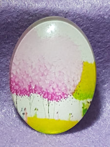 CABOCHON - 40 X 30MM GLASS OVAL - TREES