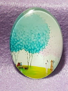 CABOCHON - 40 X 30MM GLASS OVAL - TREES