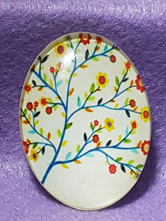 CABOCHON - 40 X 30MM GLASS OVAL - TREES