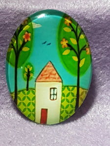 CABOCHON - 40 X 30MM GLASS OVAL - TREES