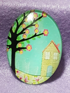 CABOCHON - 40 X 30MM GLASS OVAL - TREES