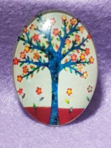 CABOCHON - 40 X 30MM GLASS OVAL - TREES