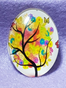 CABOCHON - 40 X 30MM GLASS OVAL - TREES
