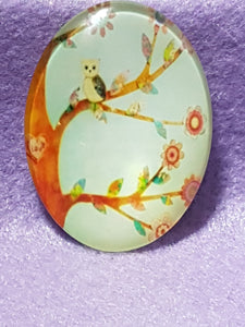 CABOCHON - 40 X 30MM GLASS OVAL - TREES