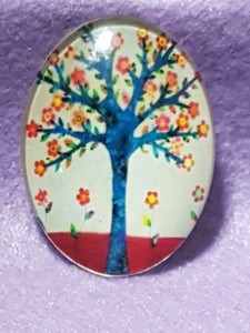 CABOCHON - 40 X 30MM GLASS OVAL - TREES