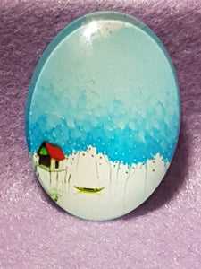CABOCHON - 40 X 30MM GLASS OVAL - TREES