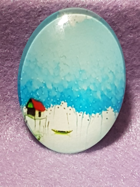 CABOCHON - 40 X 30MM GLASS OVAL - TREES
