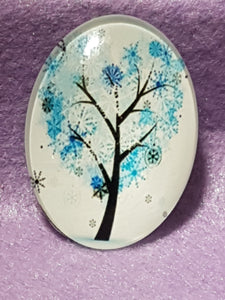 CABOCHON - 40 X 30MM GLASS OVAL - TREES