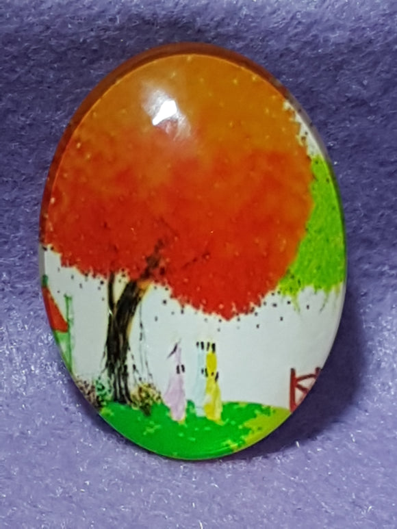 CABOCHON - 40 X 30MM GLASS OVAL - TREES