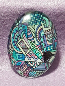 CABOCHON - 40 X 30MM GLASS OVAL - RETRO PATTERNS