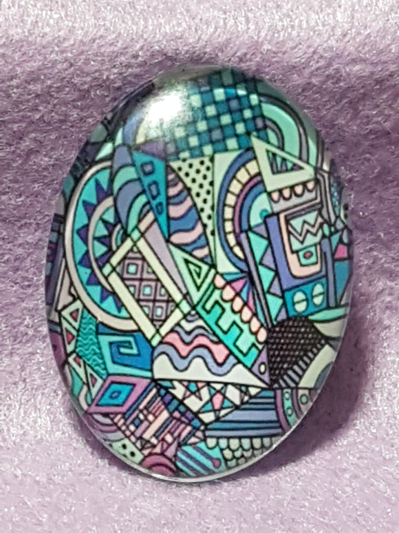 CABOCHON - 40 X 30MM GLASS OVAL - RETRO PATTERNS