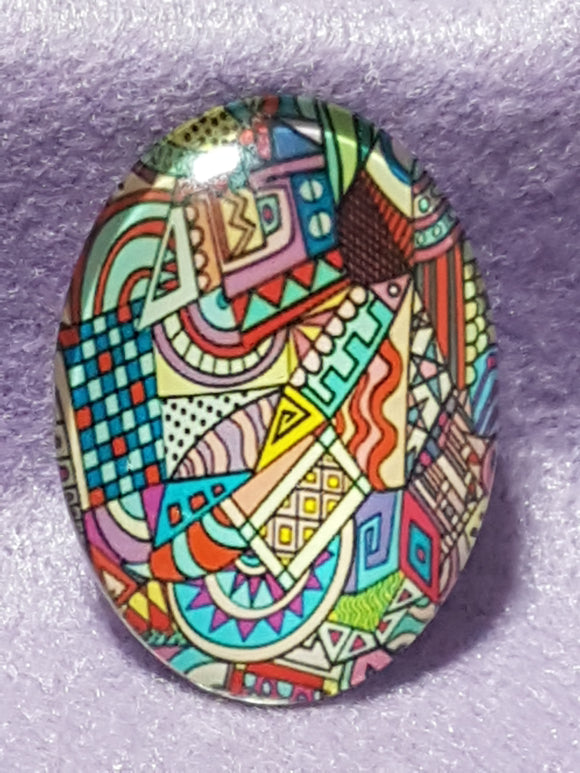CABOCHON - 40 X 30MM GLASS OVAL - RETRO PATTERNS