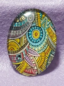 CABOCHON - 40 X 30MM GLASS OVAL - RETRO PATTERNS