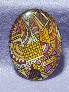 CABOCHON - 40 X 30MM GLASS OVAL - RETRO PATTERNS