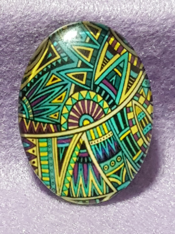 CABOCHON - 40 X 30MM GLASS OVAL - RETRO PATTERNS