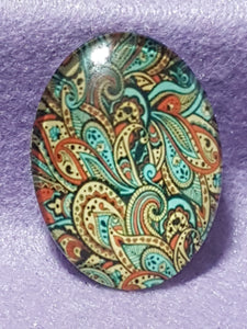 CABOCHON - 40 X 30MM GLASS OVAL - RETRO PATTERNS
