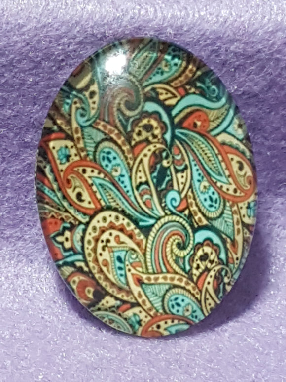 CABOCHON - 40 X 30MM GLASS OVAL - RETRO PATTERNS