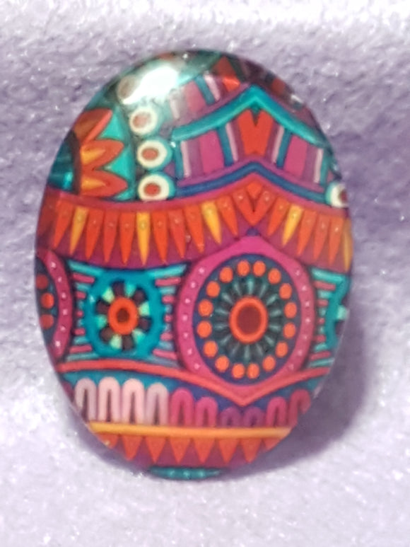 CABOCHON - 40 X 30MM GLASS OVAL - RETRO PATTERNS