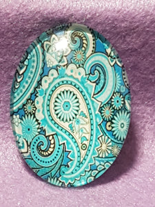 CABOCHON - 40 X 30MM GLASS OVAL - RETRO PATTERNS