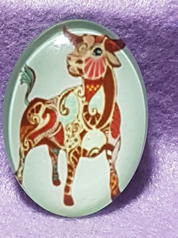 CABOCHON - 40 X 30MM GLASS OVAL - ZODIAC SIGNS