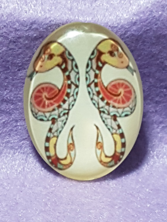 CABOCHON - 40 X 30MM GLASS OVAL - ZODIAC SIGNS