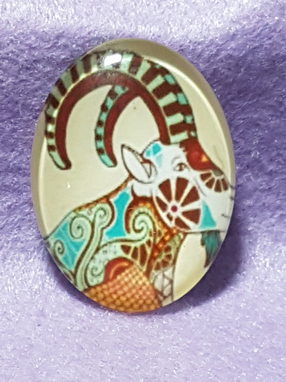 CABOCHON - 40 X 30MM GLASS OVAL - ZODIAC SIGNS