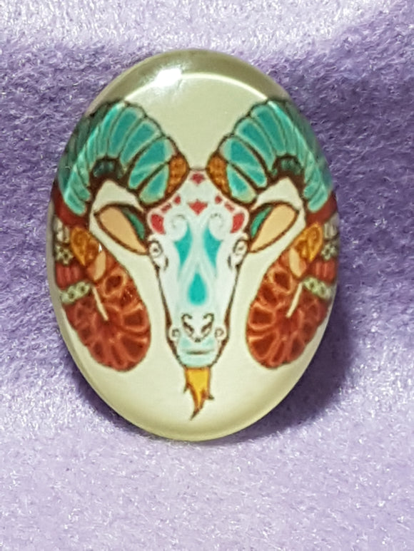 CABOCHON - 40 X 30MM GLASS OVAL - ZODIAC SIGNS