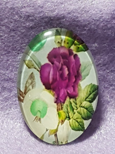 CABOCHON - 35 X 25MM GLASS OVAL - FLOWERS