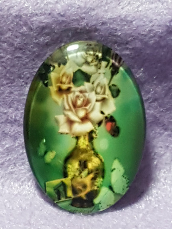 CABOCHON - 35 X 25MM GLASS OVAL - FLOWERS
