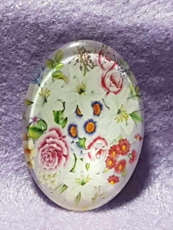 CABOCHON - 35 X 25MM GLASS OVAL - FLOWERS