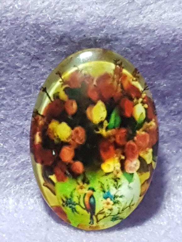 CABOCHON - 35 X 25MM GLASS OVAL - FLOWERS