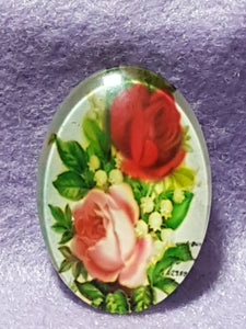 CABOCHON - 35 X 25MM GLASS OVAL - FLOWERS