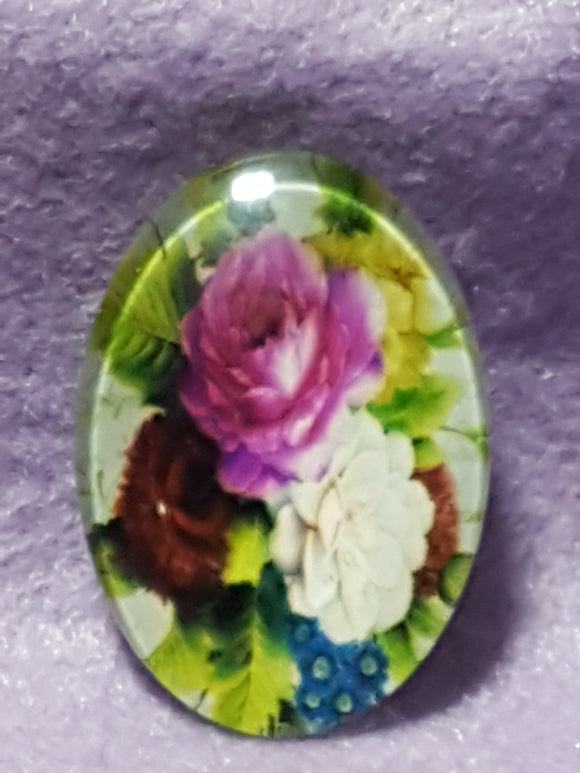 CABOCHON - 35 X 25MM GLASS OVAL - FLOWERS