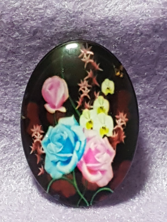 CABOCHON - 35 X 25MM GLASS OVAL - FLOWERS