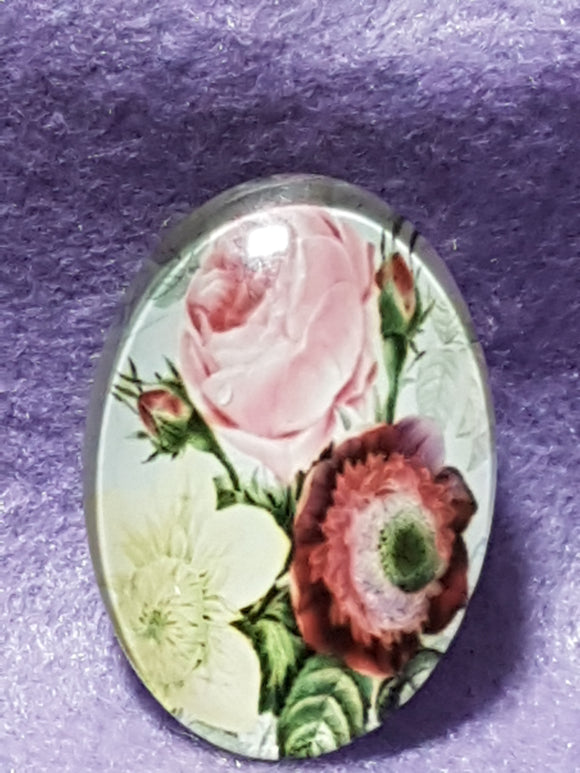 CABOCHON - 35 X 25MM GLASS OVAL - FLOWERS